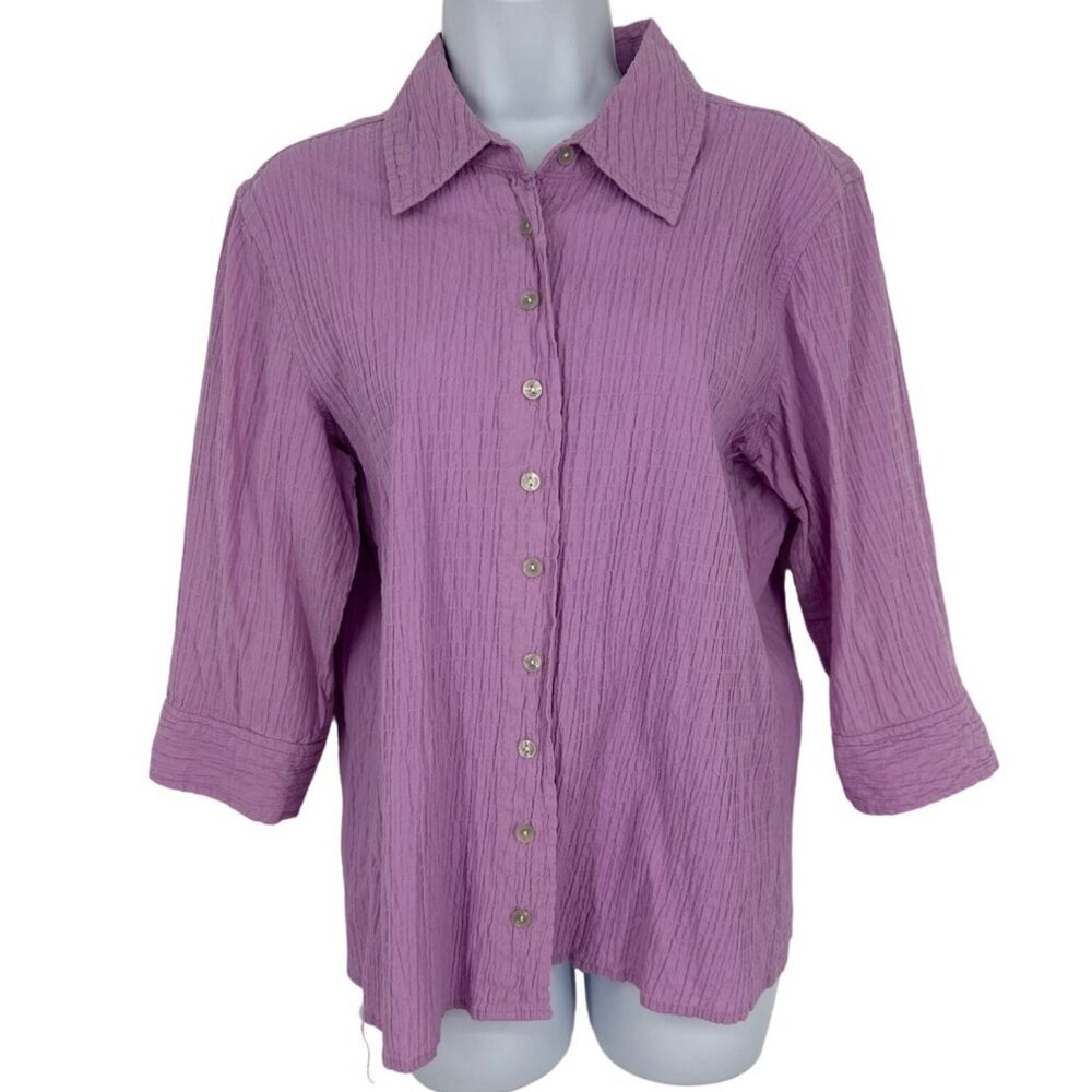 Denim & Co 3/4 Sleeve Button Front Blouse Size M